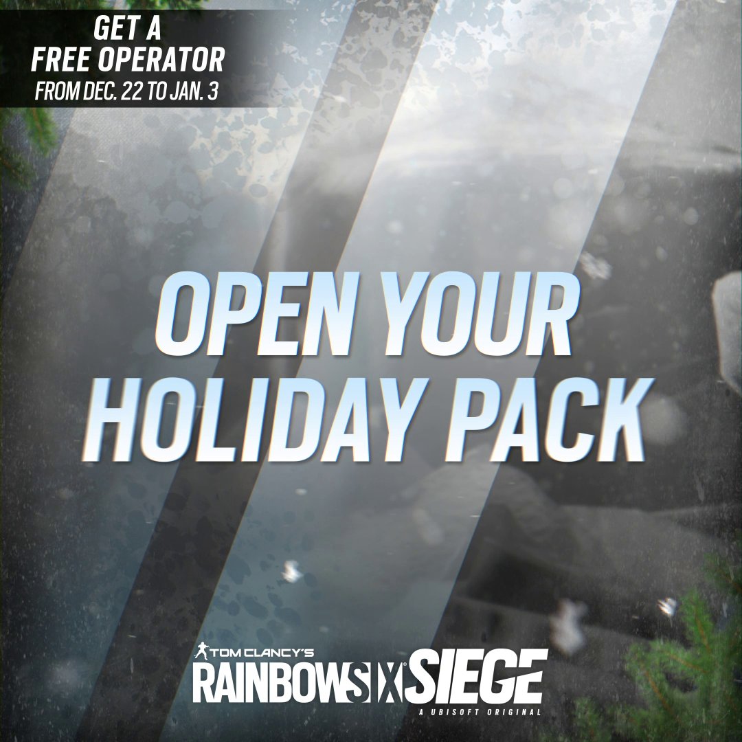 It's that time of the year again! Happy Holiday from the Rainbow Six Siege Team and a surprise for you: a free unowned Operator with the Holiday Pack! Already unlocked them all? Get a free Bravo Pack! Get it now through the Shop's "Free Gift" section! ❄️