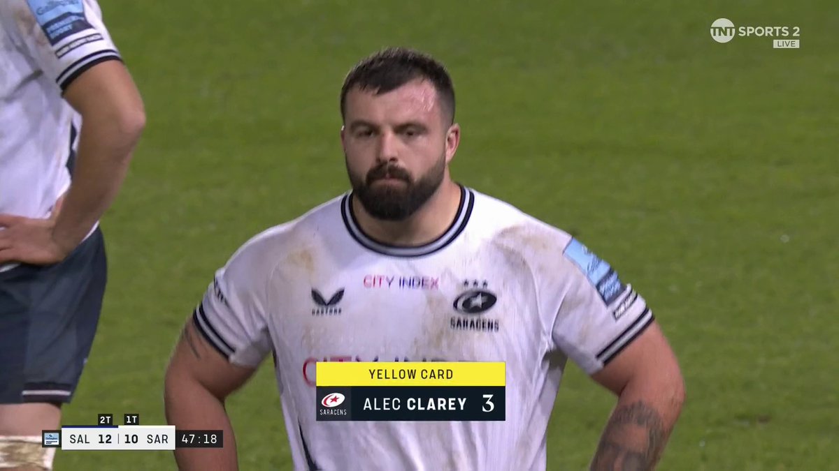 Yellow for Clarey 🟡 Saracens Rugby Club go down to 14 in the second half after Alec Clarey is shown the yellow #GallagherPrem | #SALvSAR