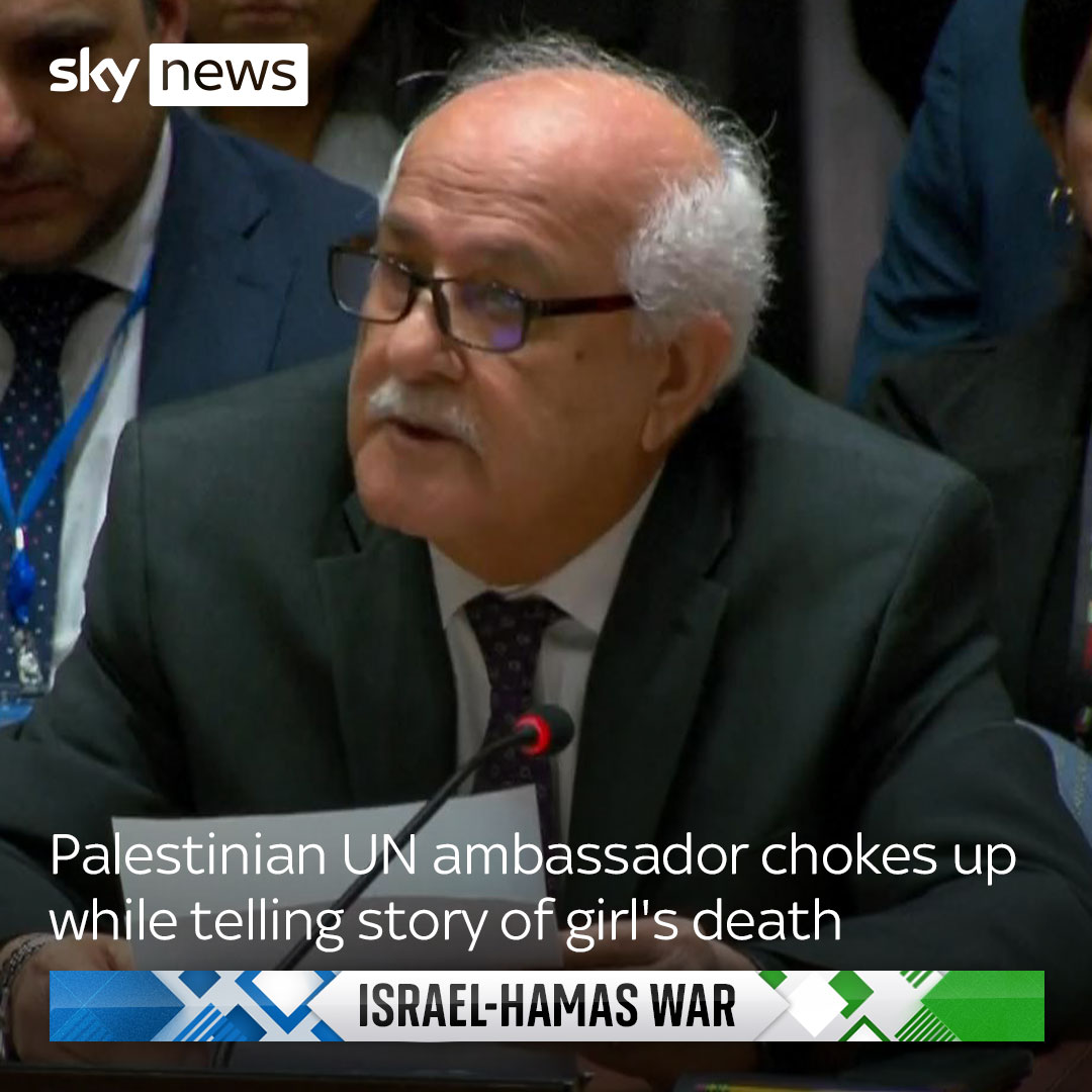 Riyad Mansour fought back tears at the UN as he talked about a 12-year-old Palestinian girl who was severely injured during an Israeli attack - and then killed several days later in another strike. Israel-Hamas latest:
