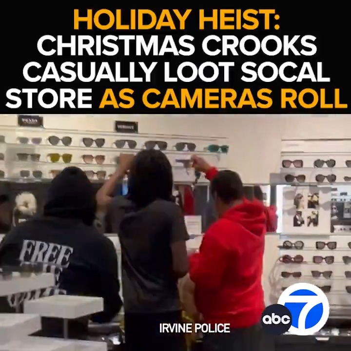 A stunning scene inside a busy SoCal mall. Christmas crooks casually stuff their sacks with thousands in merchandise before walking out of an Irvine Spectrum sunglasses store. The search for the suspects in the crystal clear video. Tonight at 11 from ABC7