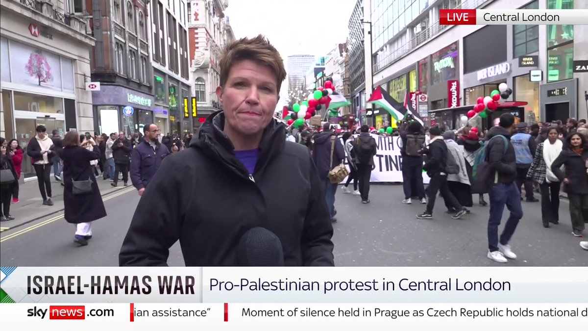 'They've completely blocked part of the road heading towards Oxford Circus' Sky's Emma Birchley reports live from Oxford Street as a pro-Palestinian protest takes place in central London 📺 Sky 501, Virgin 602