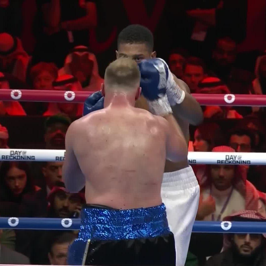 Back to his old ways? Anthony Joshua delivers powerful shots on his way to an early stoppage win. #RiyadhSeason