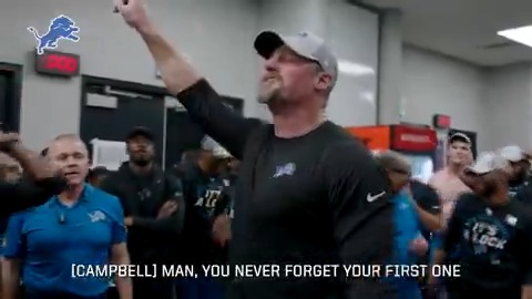 Inside the #Lions locker room with HC Dan Campbell after Detroit’s first division title in 30 years. Campbell called up the players who have been there the longest -- including Taylor Decker who has been in Detroit for 8 years. This is tremendous.