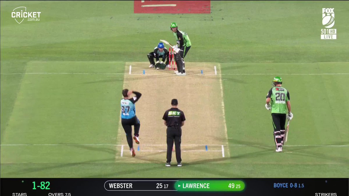Dangerous Dan Lawrence, run out on 50! #BBL13
