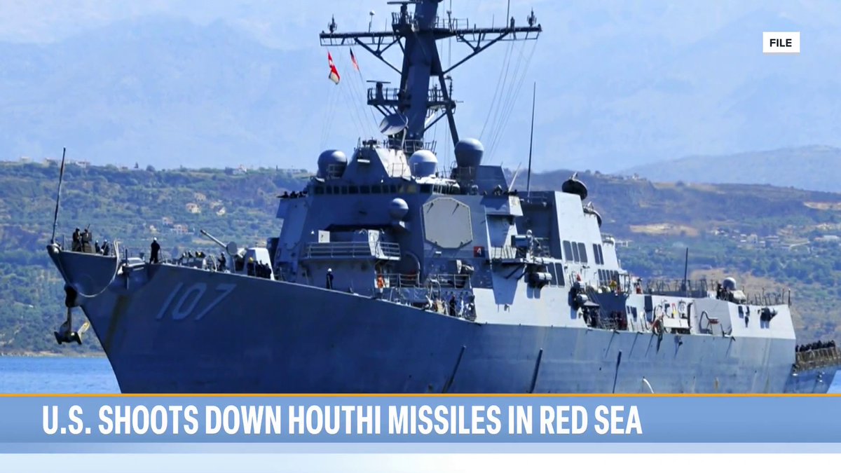 The U.S. military has shot down two missiles, launched from Houthi-controlled areas of Yemen, headed toward a container ship in the Red Sea. The Houthis say their repeated attacks are part of an effort to stop Israel's offensive on Gaza. #SundayTODAY