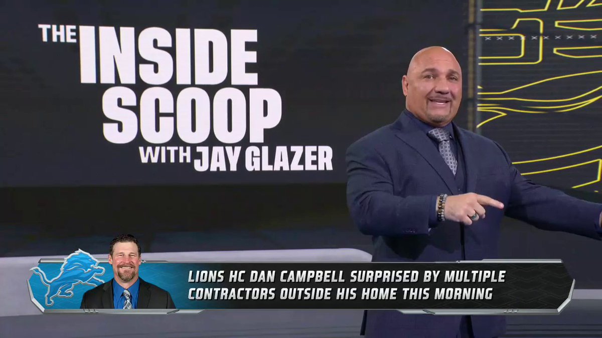Dan Campbell has had a rough 24 hours "Somebody gave his address out and sent a bunch of contractors to his house early in the morning to wake him up." - Jay Glazer 😅