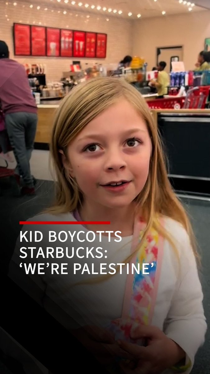We don’t go to Starbucks because we’re Palestine, says little girl filmed by her mother with great pride: we’re Palestine! d’you get it yet israelis?