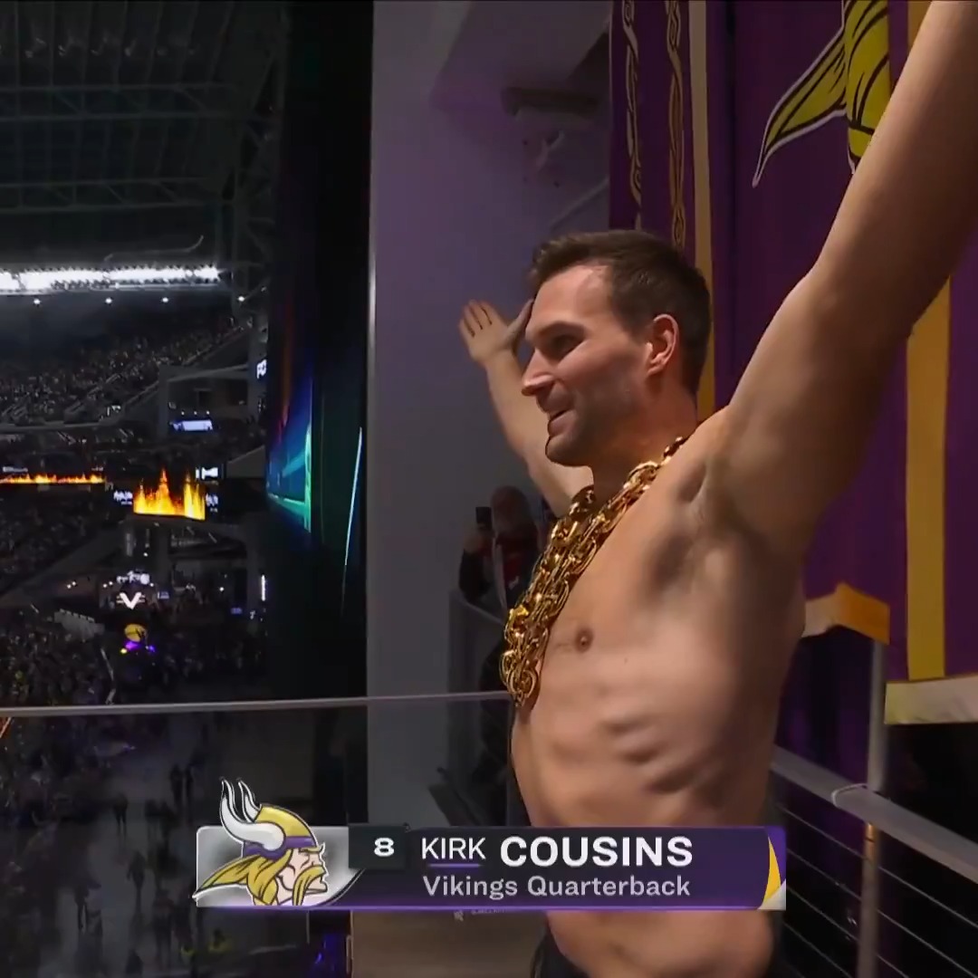 Shirtless Kirk Cousins getting the crowd FIRED UP! #Skol