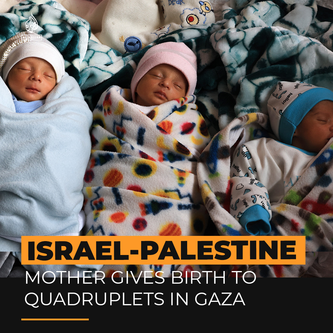 This Palestinian mother has given birth to quadruplets in the besieged Gaza Strip amid Israel's war after fleeing with her family from the north ⤵️