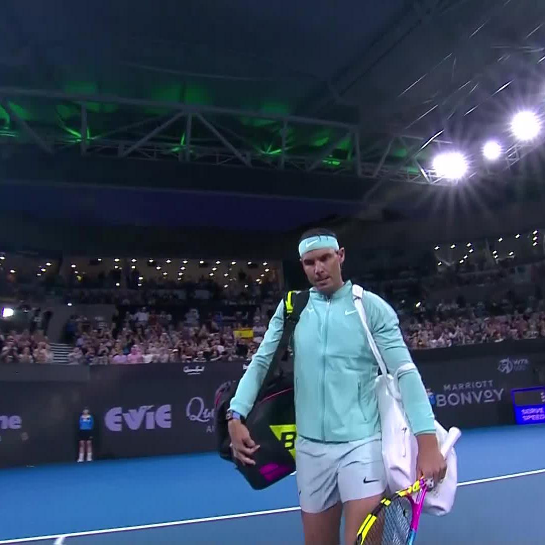 The moment we've all been waiting for! After nearly a year away from tennis, Rafa Nadal is back in singles action 😍 #BrisbaneTennis