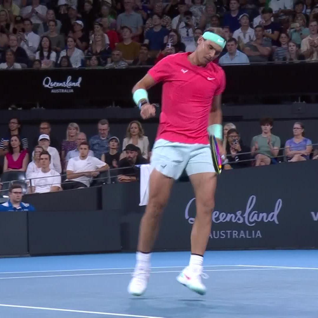 Rafa Nadal: sidelined from tennis for almost a year Also Rafa Nadal: hits a trademark forehand winner in his first point back in singles ⚡️ Rafa Nadal #BrisbaneTennis