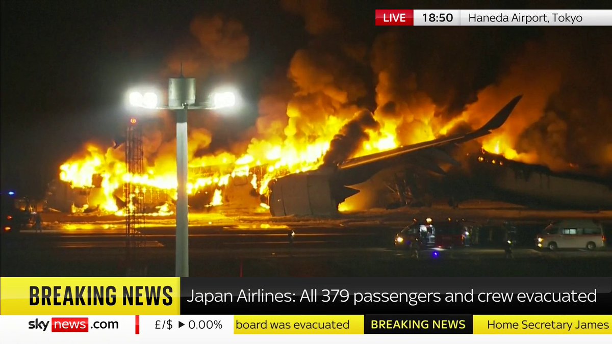 BREAKING: All of the 379 passengers and crew on board the Japan Airlines aircraft have been evacuated. Read more: 📺 Sky 501, Virgin 602, Freeview 233 and YouTube