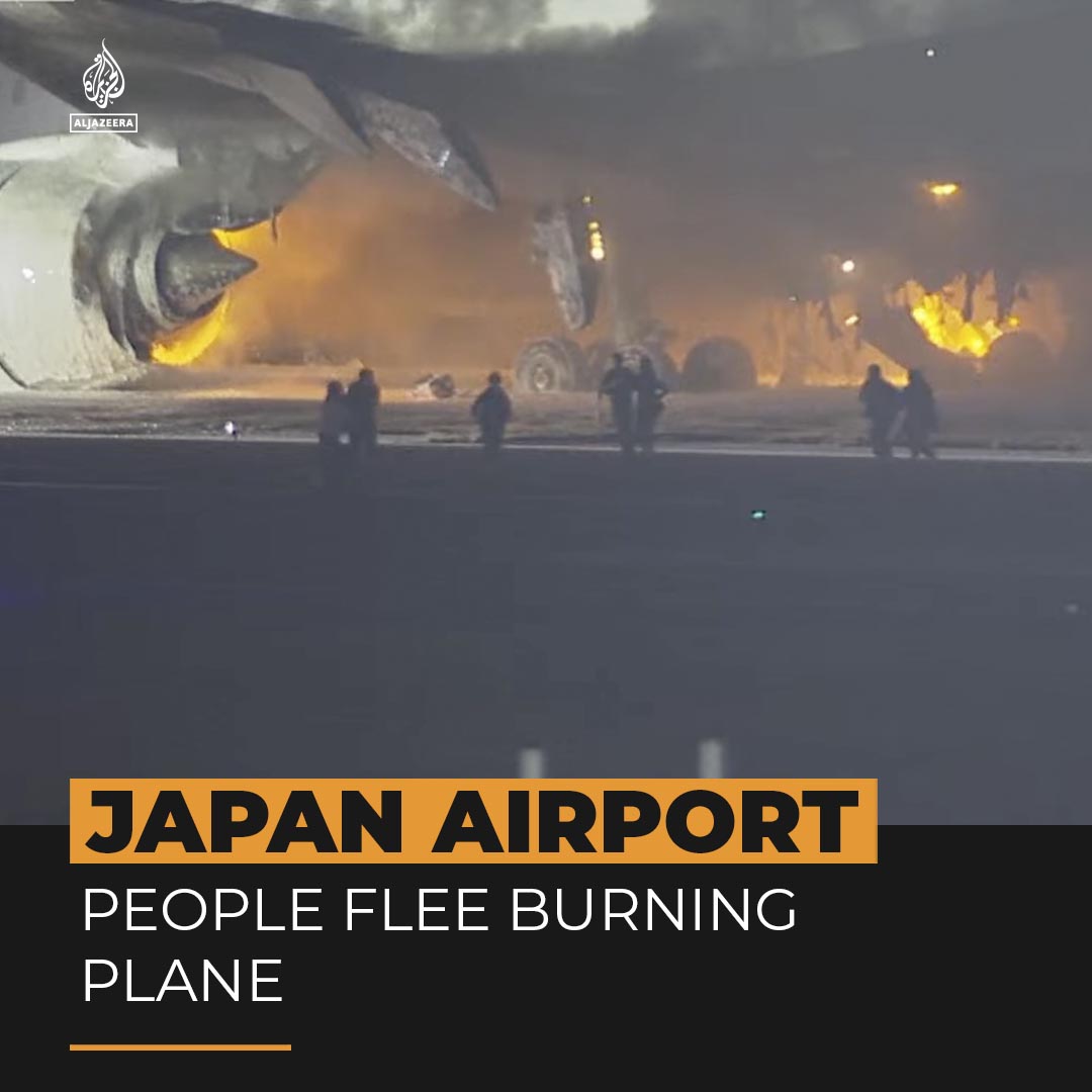Video captures passengers escaping a burning Japan Airlines plane on the runway of Tokyo’s Haneda Airport after it landed and burst into flames. It’s reported to have collided with a Japan Coast Guard plane on the tarmac ⤵️