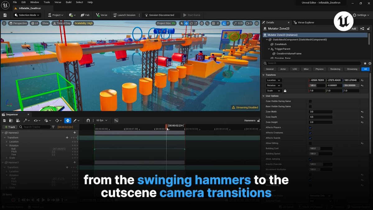 Find out how Kiwi 🥝 got players bouncin’ using #UEFN! Take a look at how ‘Big Inflatable Deathrun’ came together with Sequencer and custom audio.