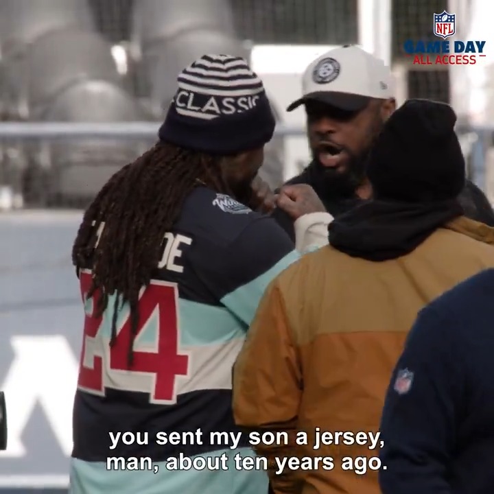 .Marshawn Lynch sent Mike Tomlin's son a jersey 10 years ago. He still has it hanging in his bedroom. ❤️