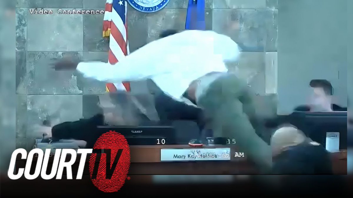 JUST IN: New video shows defendant Delone Redden jump over the bench and violently attack Judge Mary Kay Holthus during his sentencing. #CourtTV MORE HERE: