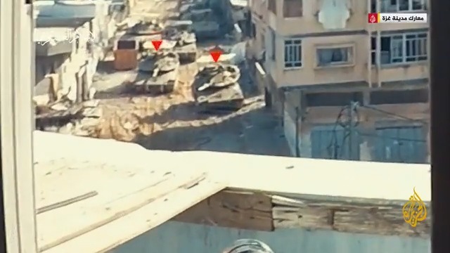مشاهد حصلت عليها #الجزيرة لما قالت كتائب القسام إنها لاشتباكات واستهداف جنود الاحتلال وآلياته في محاور مدينة #غزة #حرب_غزة