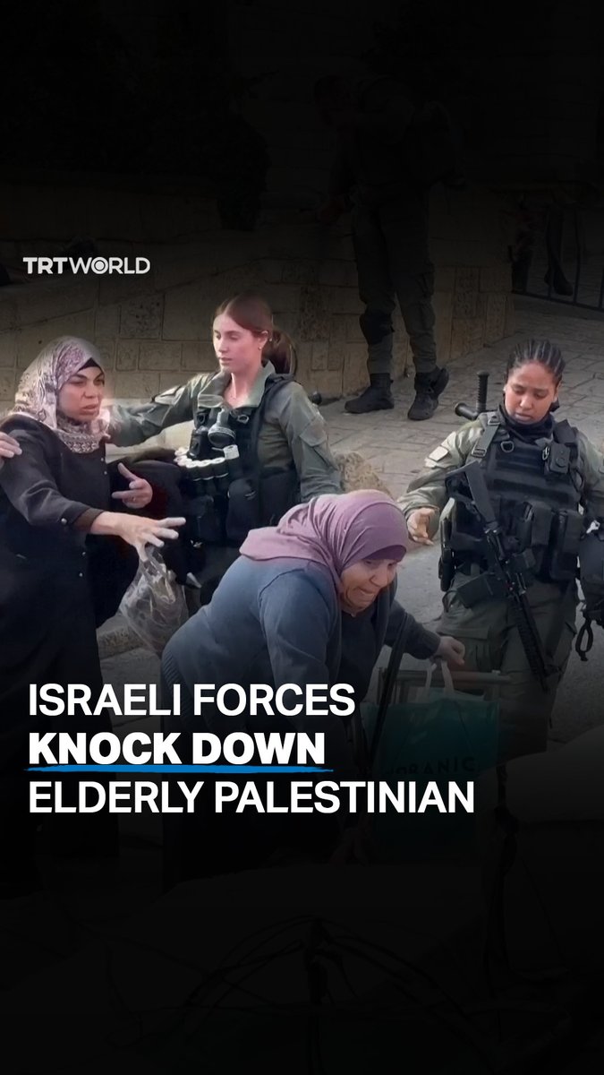 Israeli forces positioned at the gate of the Al Aqsa Mosque compound knocked down an elderly Palestinian woman attempting to enter the complex for Friday prayers in occupied East Jerusalem. Police have restricted worshippers from accessing the mosque for 13 weeks in a row, ever since Israel began its onslaught on Palestine’s Gaza