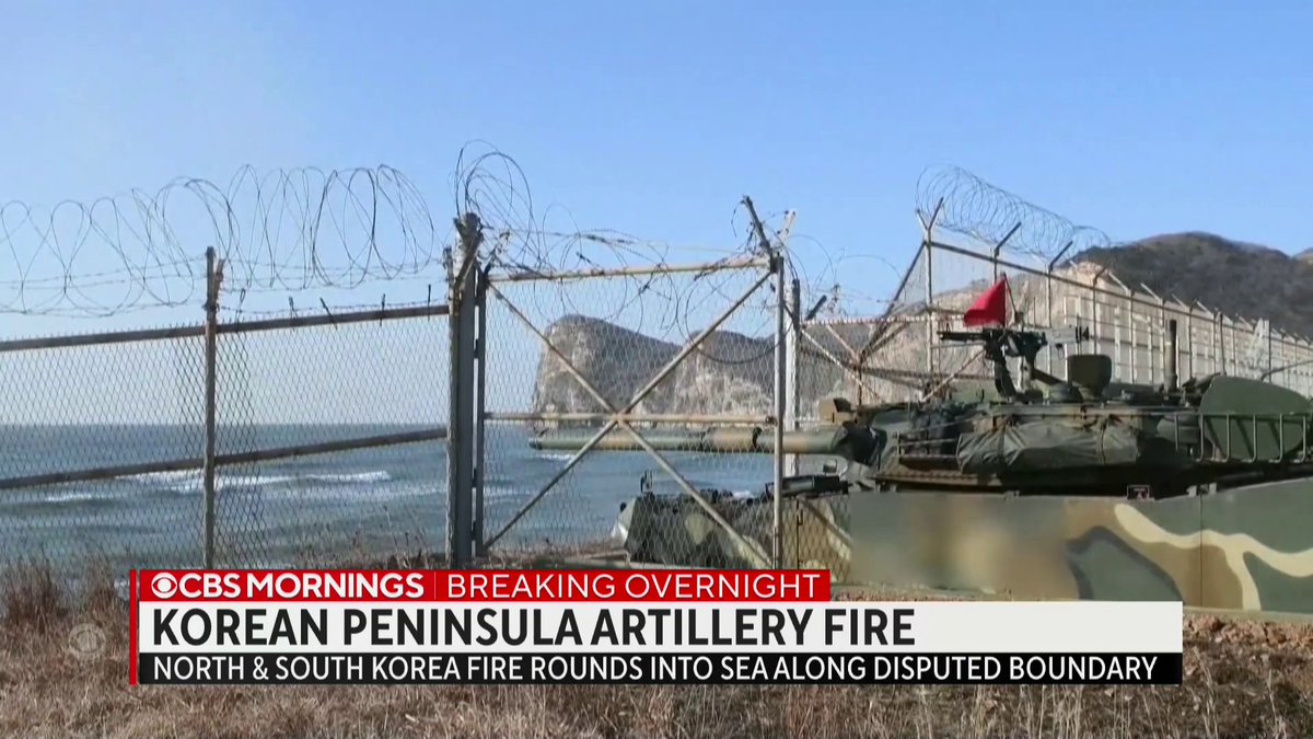 North Korea fired more than 200 artillery rounds off its western coast toward a South Korean island, which houses a military base and about 2,000 people, South Korean officials said. It comes as South Korea has been holding military drills of its own.