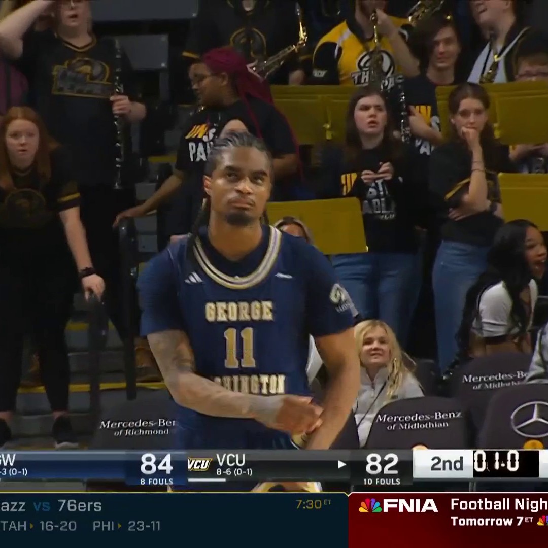 James Bishop IV with ICE IN HIS VEINS for the GW Men's Basketball win! 🤯