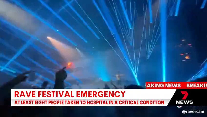 BREAKING: At least eight partygoers have been taken to hospital in a critical condition after falling ill at a Flemington Racecourse rave. Rochelle Brown #7NEWS