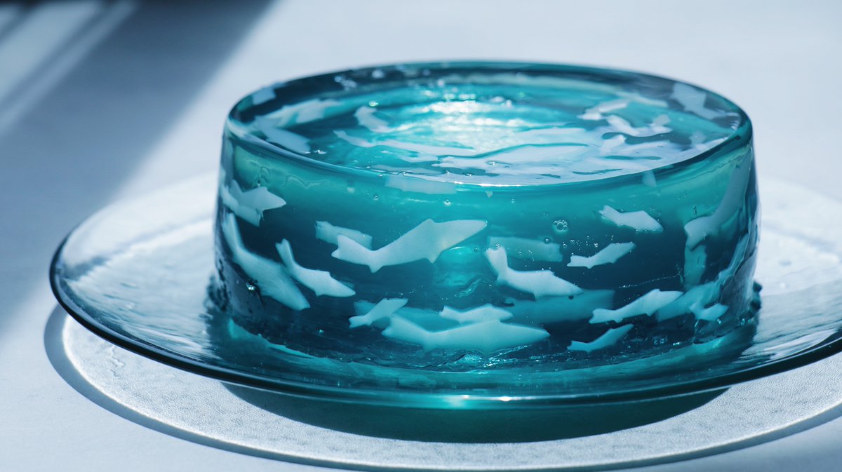 食べられるアクアリウムゼリーケーキ。昔、仕事帰りに通い詰めた水族館の記憶を切り取る。