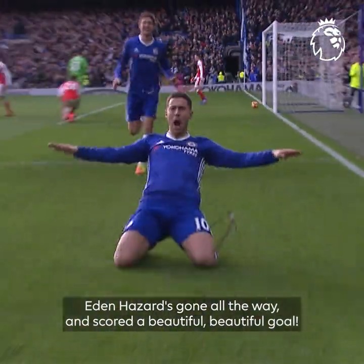 Happy birthday, Eden Hazard! To celebrate, we want to know which is your favourite of his Chelsea FC goals... How about this one against Arsenal? 🤔