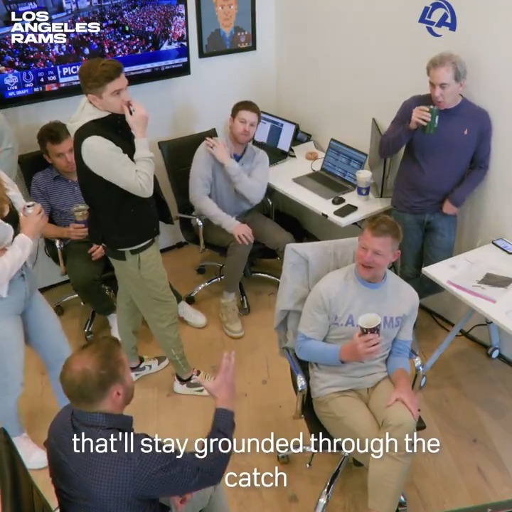 Awesome: Inside the 2023 #Rams Draft war room before picking Puka Nacua: "We're going to nail that pick." GM Les Snead.