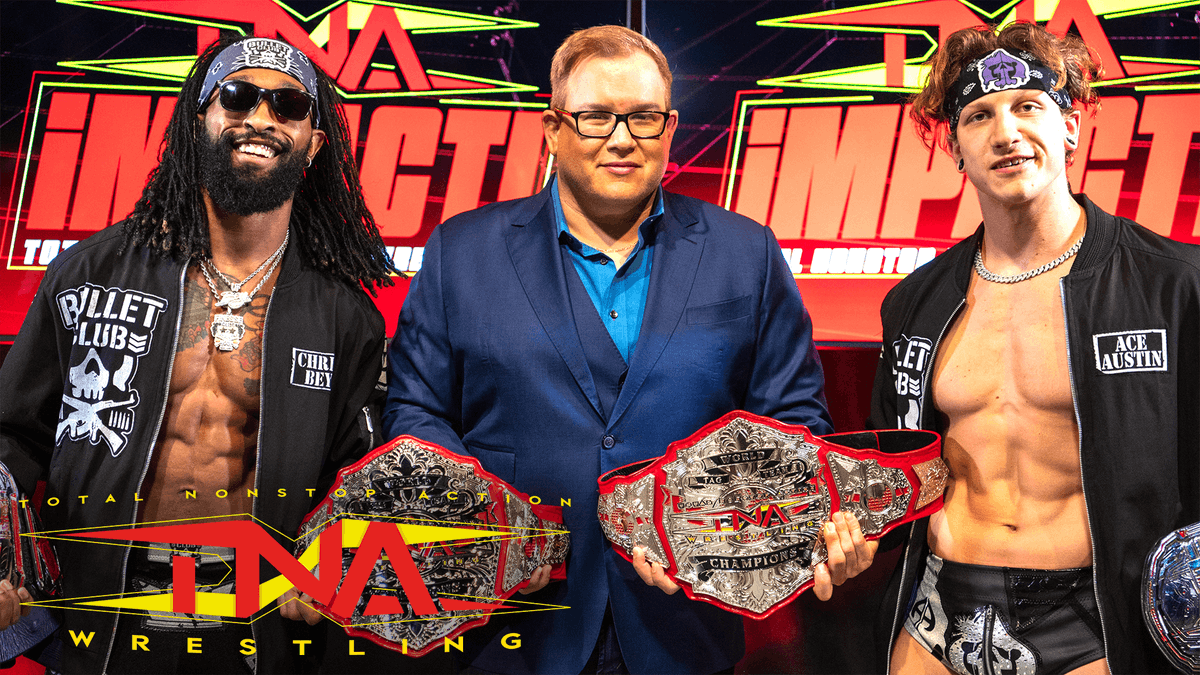 .Scott D'Amore presents Ace Austin 👆🏼♠️ エース・オースティン and Chris Bey with the brand new TNA World Tag Team Championships. Subscribe to TNA+ with plans that include TNA #HardToKill and every single TNA event in 2024: