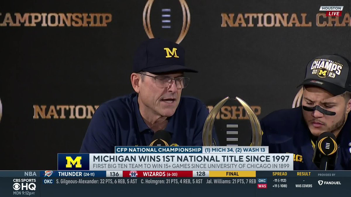 "Off the field issues — we're innocent. We stood strong and tall because we knew we were innocent." - Michigan coach Jim Harbaugh after winning National Title