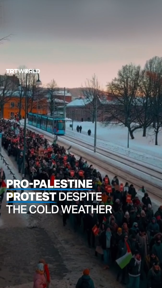 Pro-Palestinian demonstrators braved the cold weather to march through the streets of Oslo, Norway, in protest of Israel's war on besieged Gaza