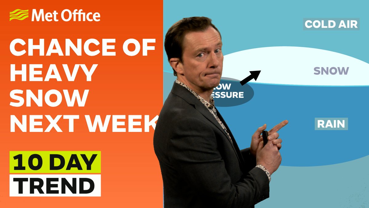 Things will turn colder again over the weekend. ❄️ Next week could see some more widespread and potentially heavy snow but details at this range are uncertain. Watch the full 10 day trend for more 👉