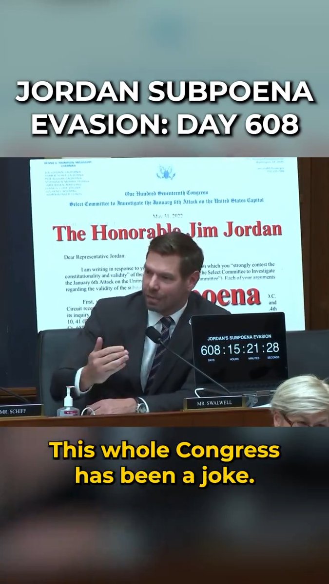 Judiciary Committee is trying to hold Hunter Biden in contempt. I reminded Chairman Jordan that the Chairman is *608 days* out of compliance of his own subpoena. Keep your side of the street clean before you go at anyone else’s.