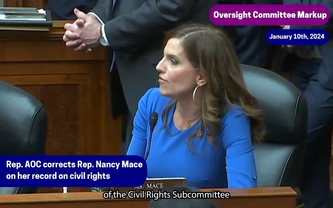 Today, Rep. Mace said that she takes great pride in her work on the Civil Rights Subcommittee. Rep. AOC then reminded her that she led the elimination of that subcommittee.