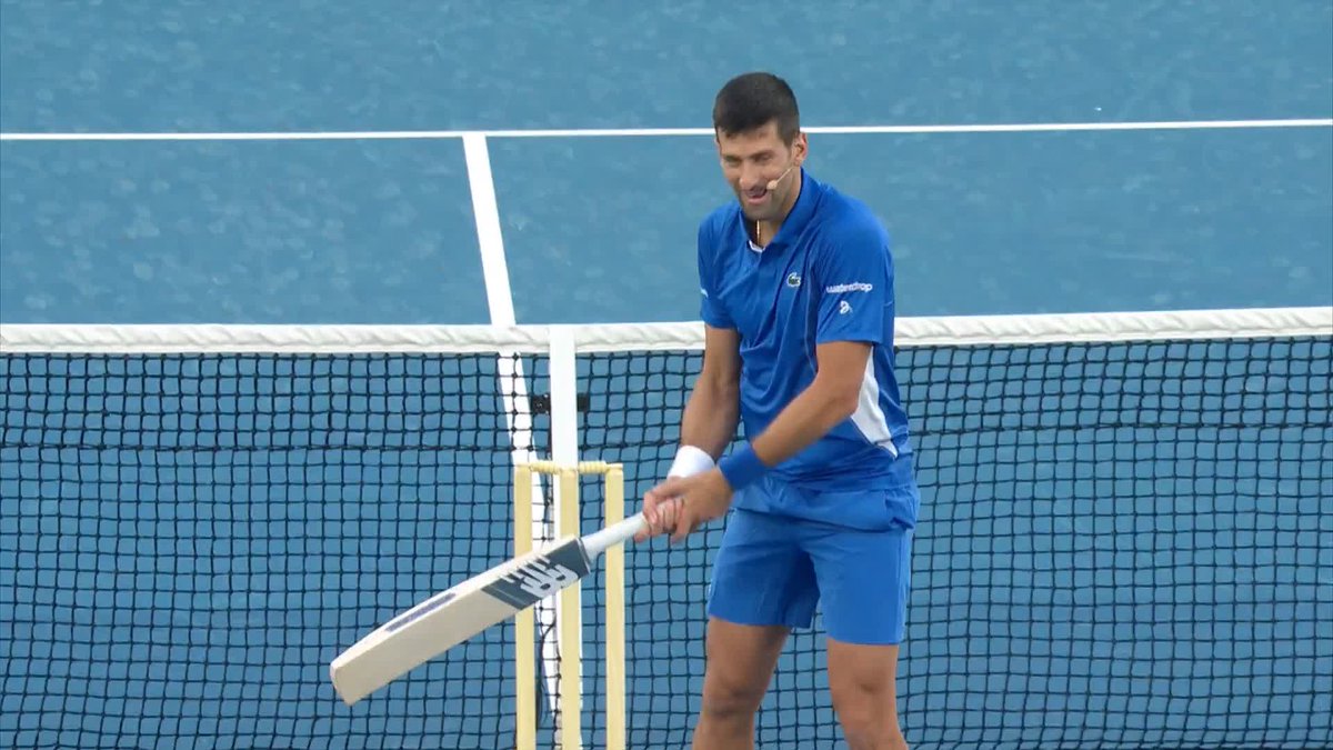 Novak Djokovic playing cricket. 🏏