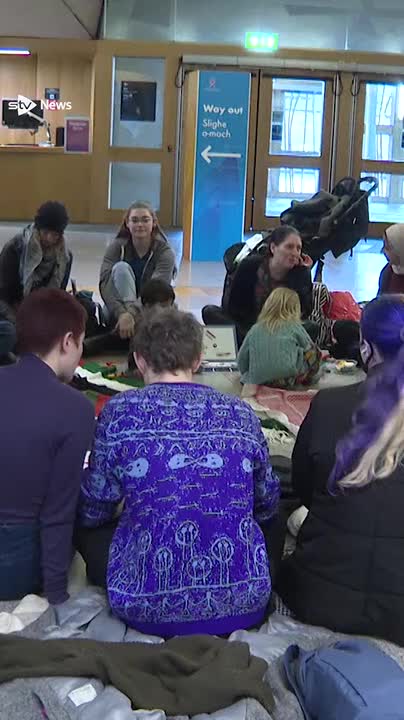 Around 20 pro-Palestinian protesters are staging a sit-in at the Scottish Parliament calling for a ceasefire between Israel and Hamas.
