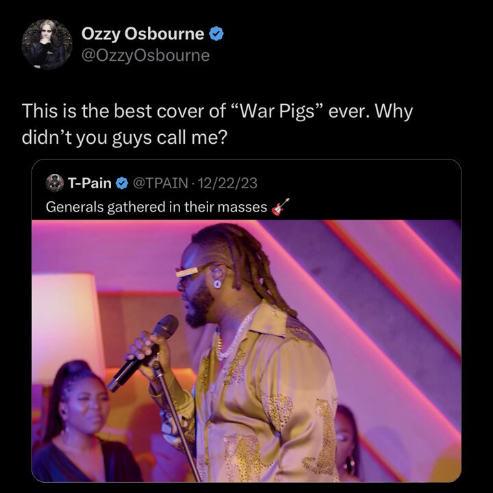 First thing I said was “wow” 🙏🏿 This is an honor and the greatest form of validation. Thank you brother Ozzy Osbourne