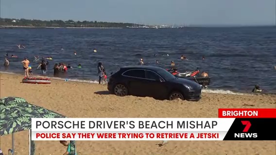 A Porsche driver managed to get bogged on one of Melbourne's busiest beaches after driving onto the sand at Brighton. #7NEWS