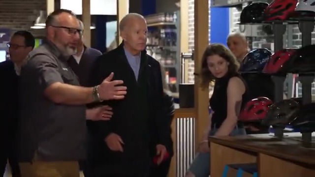 This is just unbelievably sad. Joe Biden can’t even walk and shake hands now. He’s totally lost. Look at these eyes. He almost falls just walking in a shop.