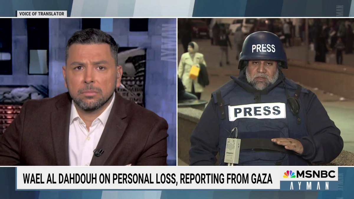 "We feel that we are being killed twice: once by the bombs and once by this silence." وائل الدحدوح Wael Al dahdouh on the lack of sufficient support from Western journalists and press organizations around the world.