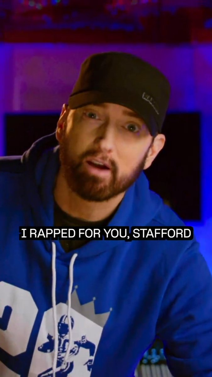 "I was there for you when you won it. I rapped for you, Stafford." Marshall Mathers just asking for a simple favor from Matthew Stafford. (via Sunday Night Football on NBC)