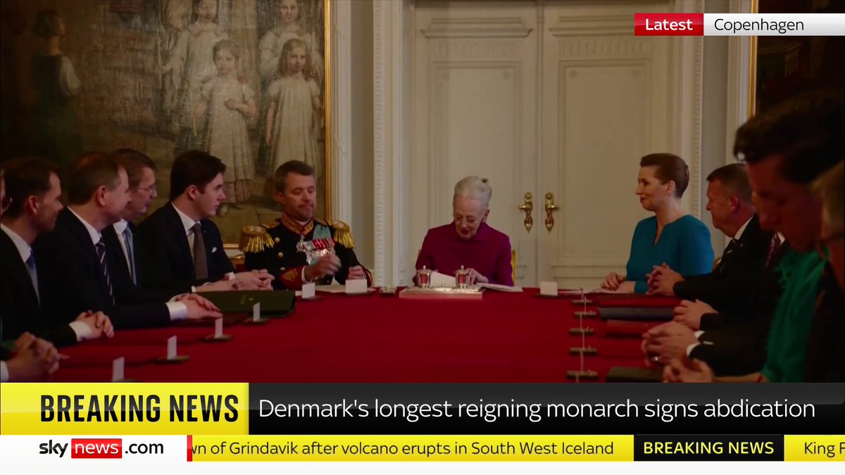 BREAKING: Denmark has a new king following the historic abdication of the country's longest-reigning monarch Queen Margrethe II. The Queen has signed her abdication. 📺 Sky 501, Virgin 602, Freeview 233 and YouTube