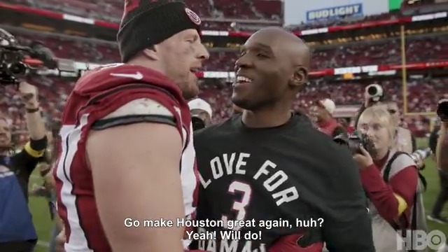 .JJ Watt to DeMeco Ryans in his final game last season... "Go make Houston great again." 💙 (via NFL Films)