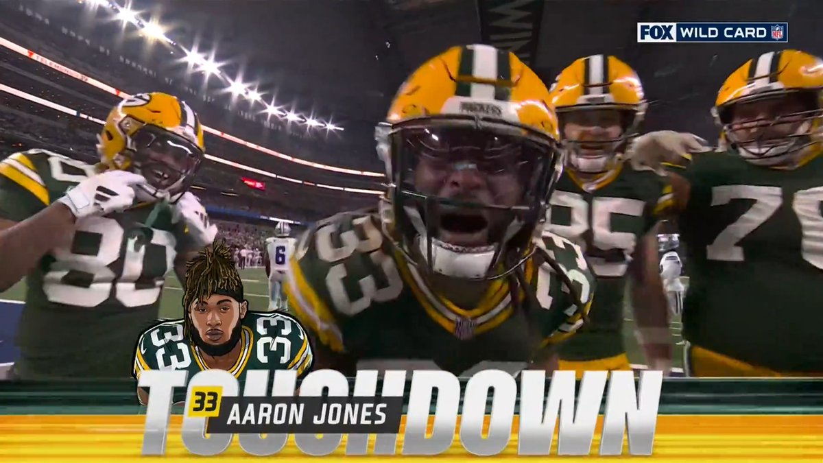 AARON. JONES. Aaron Jones 3️⃣3️⃣ scores again! #GBvsDAL | #GoPackGo 📺: FOX