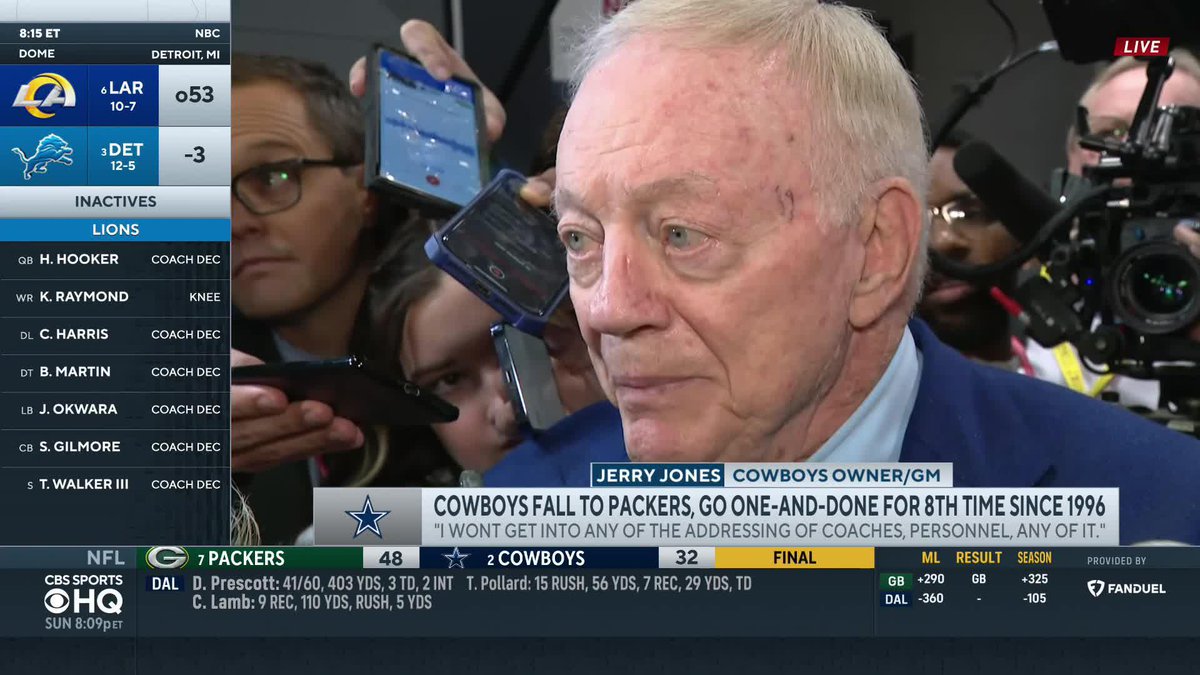 "This seems like the most painful [playoff loss] because we all had such great expectation and we had hope for this team." - Cowboys owner Jerry Jones following loss to Packers