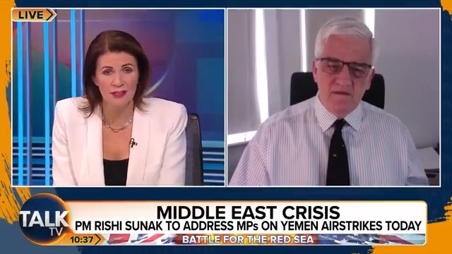 Rear Admiral Chris Parry says Members of Parliament shouldn't be allowed to openly support Houthi terrorists, who are "enemies of this country." "It's absolutely ludicrous." Julia Hartley-Brewer | Chris Parry