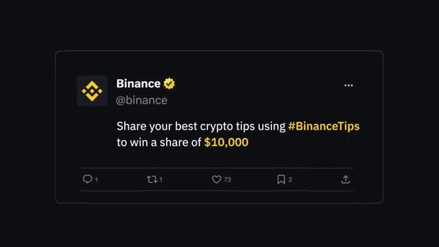 Share your crypto tips and experiences for a chance to win from $10,000 in #BNB Here’s how: 🔸 Retweet 🔸 Share your tips using #BinanceTips 🔸 Tag a friend and @Binance 20 of the best will win $500 in #BNB each!
