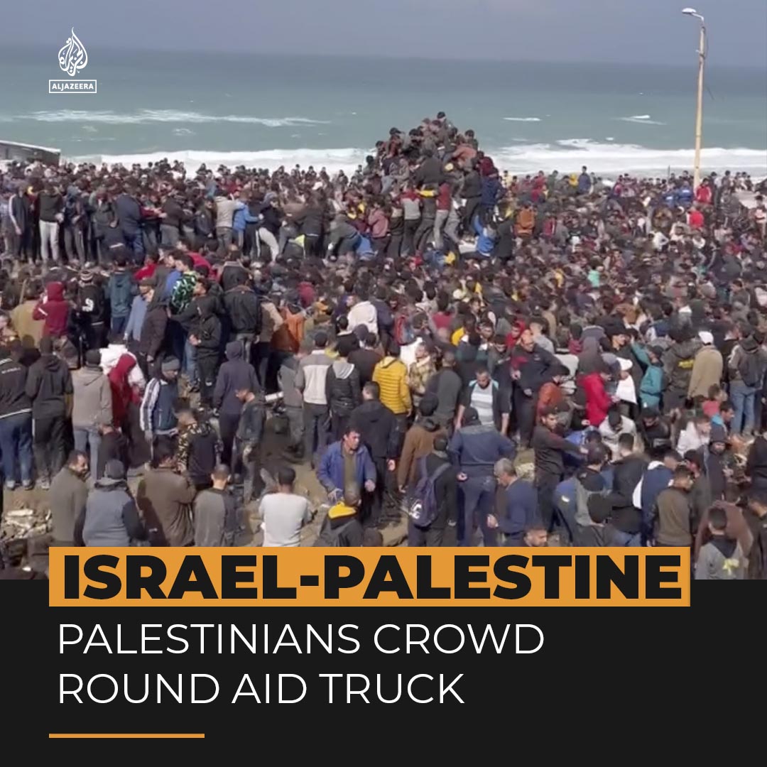"Enough of the war... enough of the hunger." Hundreds of Palestinians in Gaza crowded an aid truck delivering food, in a sign of how Israel’s war has created a desperate situation for people in the besieged enclave ⤵️
