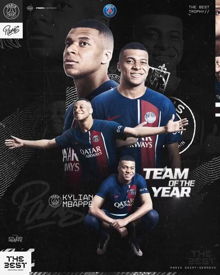 ⚽️✨ Notre Parisien Kylian Mbappé figure dans le FIFA FIFPRO #World11 de l'année 2023 ! 👏 Félicitations Kylian ! ❤️ 💙 #TheBest