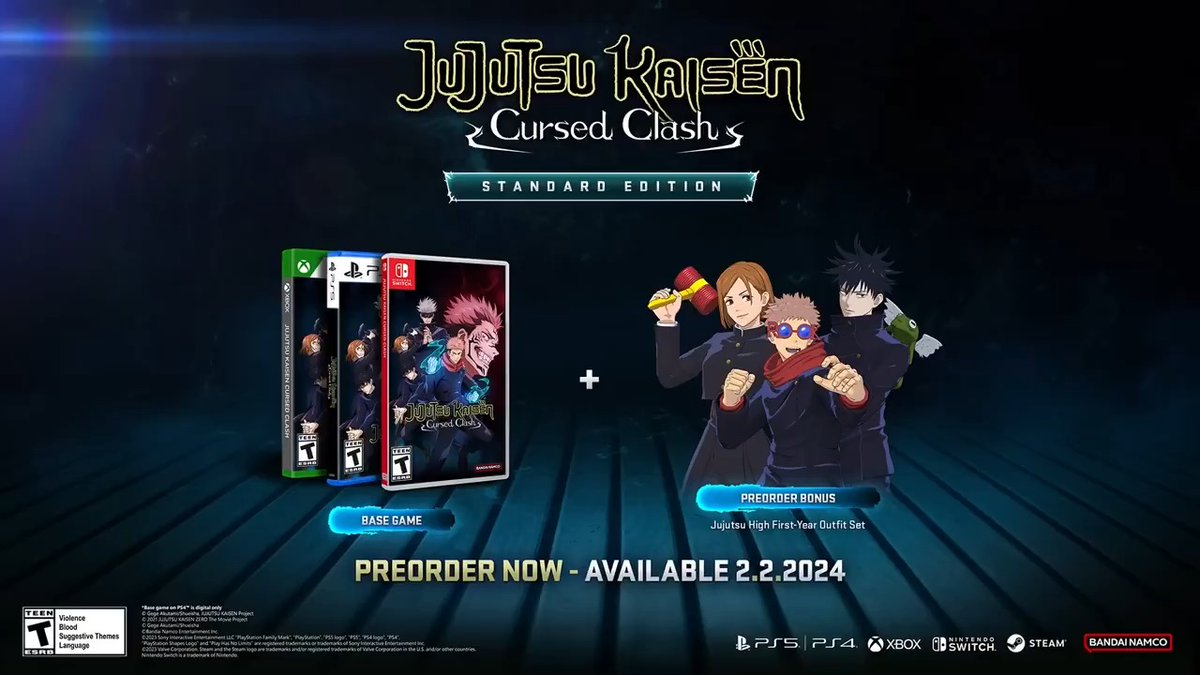 Master a new domain in JUJUTSU KAISEN CURSED CLASH. Coming to Nintendo Switch, PlayStation, Xbox, and PC!